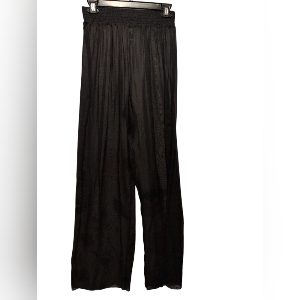 SKIMS Size L Romance Chiffon Smocked Pant Onyx Black Silk Coverup Pants NWT - Picture 4 of 5